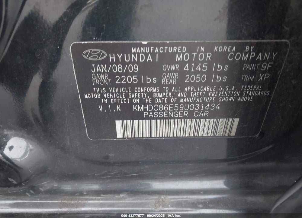 2009 HYUNDAI ELANTRA TOURING VIN: KMHDC86E59U031434