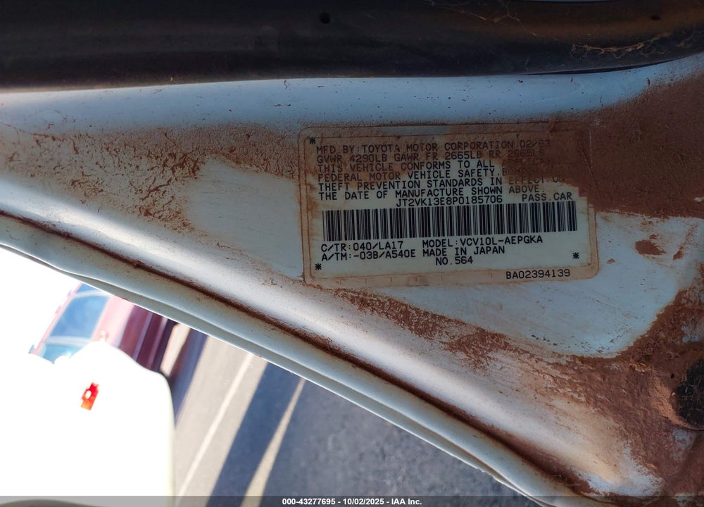 1993 TOYOTA CAMRY XLE VIN: JT2VK13E8P0185706