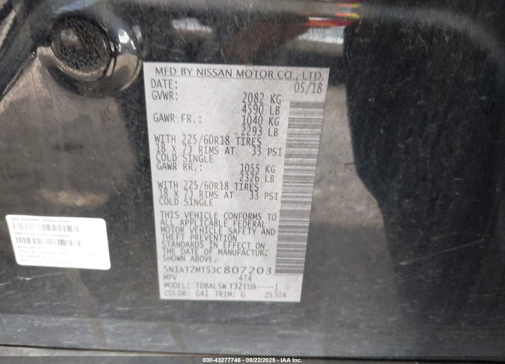 2018 NISSAN ROGUE SL VIN: 5N1AT2MT5JC807203