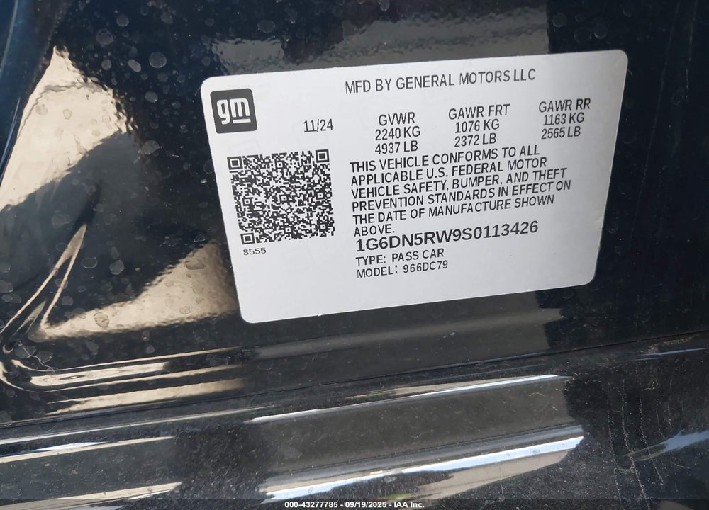 2025 CADILLAC CT5 PREMIUM LUXURY RWD VIN: 1G6DN5RW9S0113426