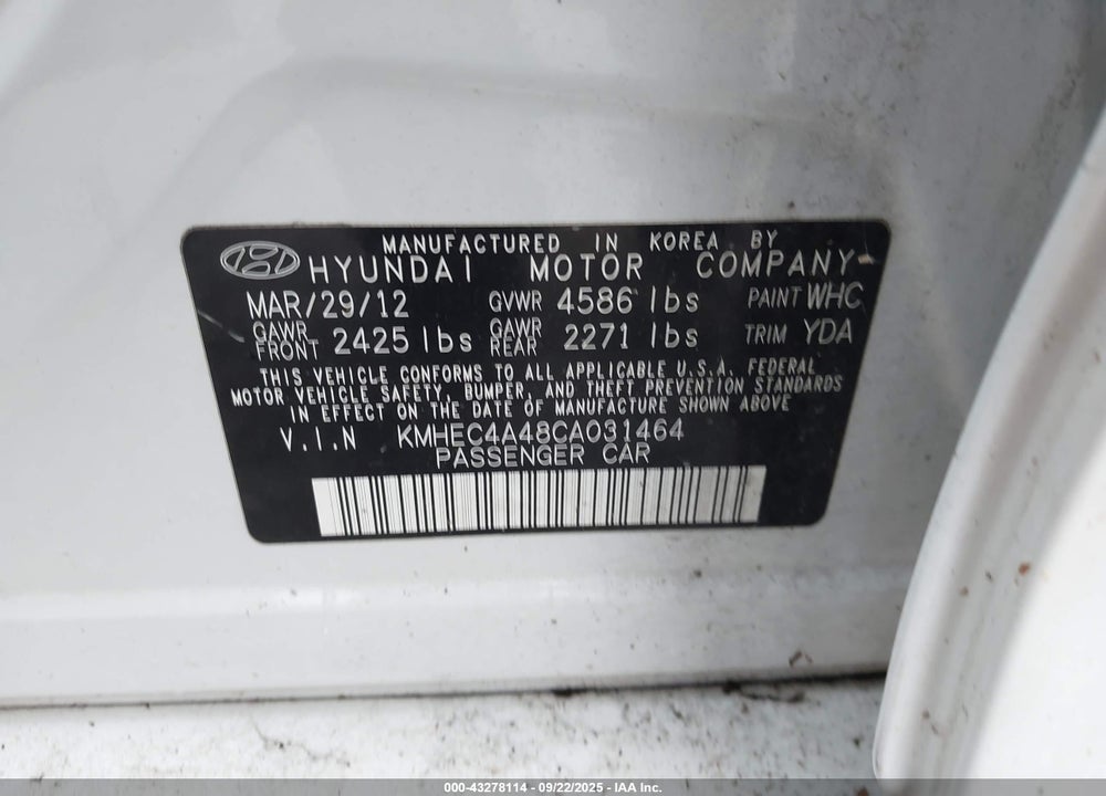 2012 HYUNDAI SONATA HYBRID VIN: KMHEC4A48CA031464