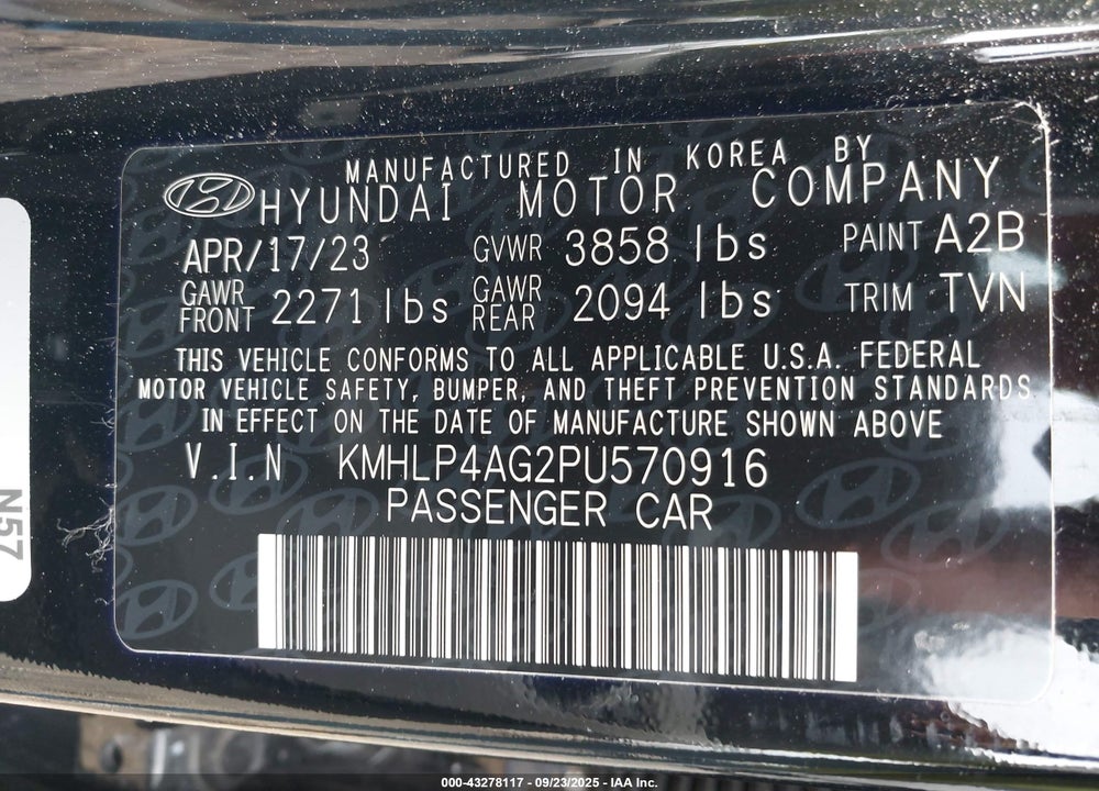 2023 HYUNDAI ELANTRA LIMITED VIN: KMHLP4AG2PU570916