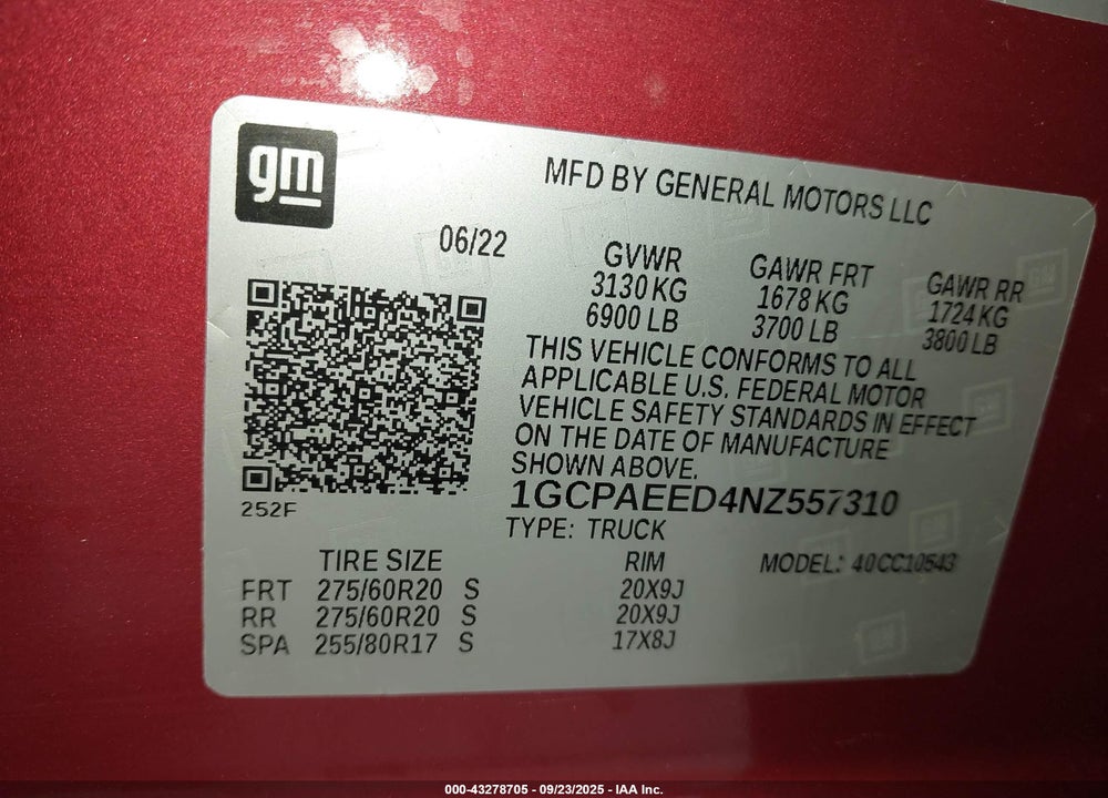 2022 CHEVROLET SILVERADO 1500 VIN: 1GCPAEED4NZ557310