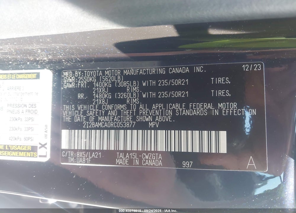 2024 LEXUS RX 350 VIN: 2T2BAMCA0RC053877