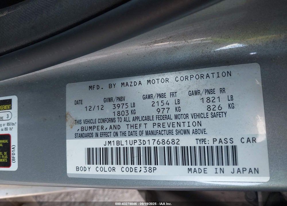 2013 MAZDA 3 I SPORT VIN: JM1BL1UP3D1768682