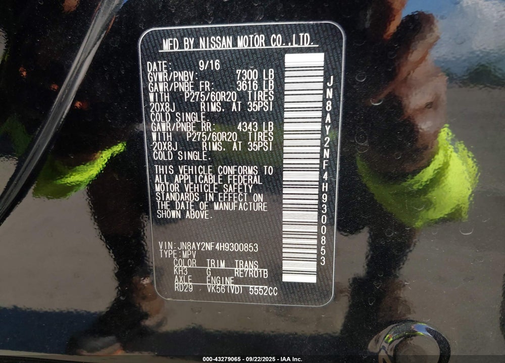 2017 NISSAN ARMADA VIN: JN8AY2NF4H9300853