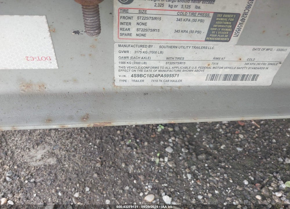 2023 SOUTHERN 7X18 VIN: 4S9BC1824PA595571
