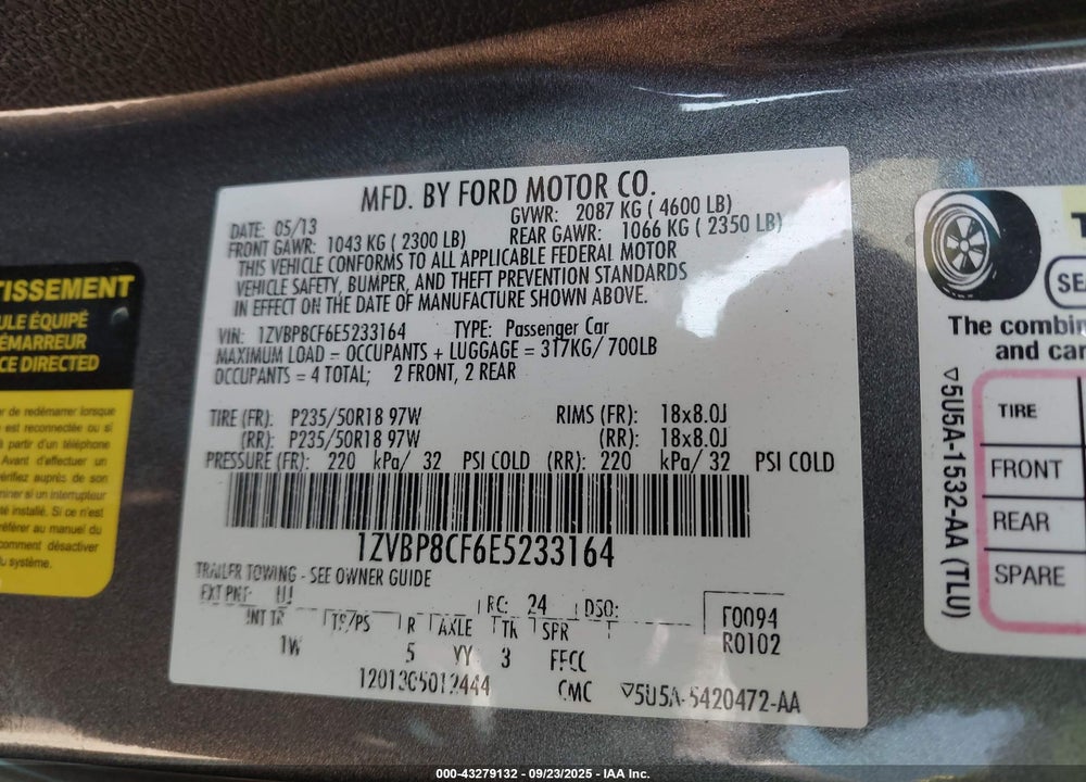 2014 FORD MUSTANG VIN: 1ZVBP8CF6E5233164