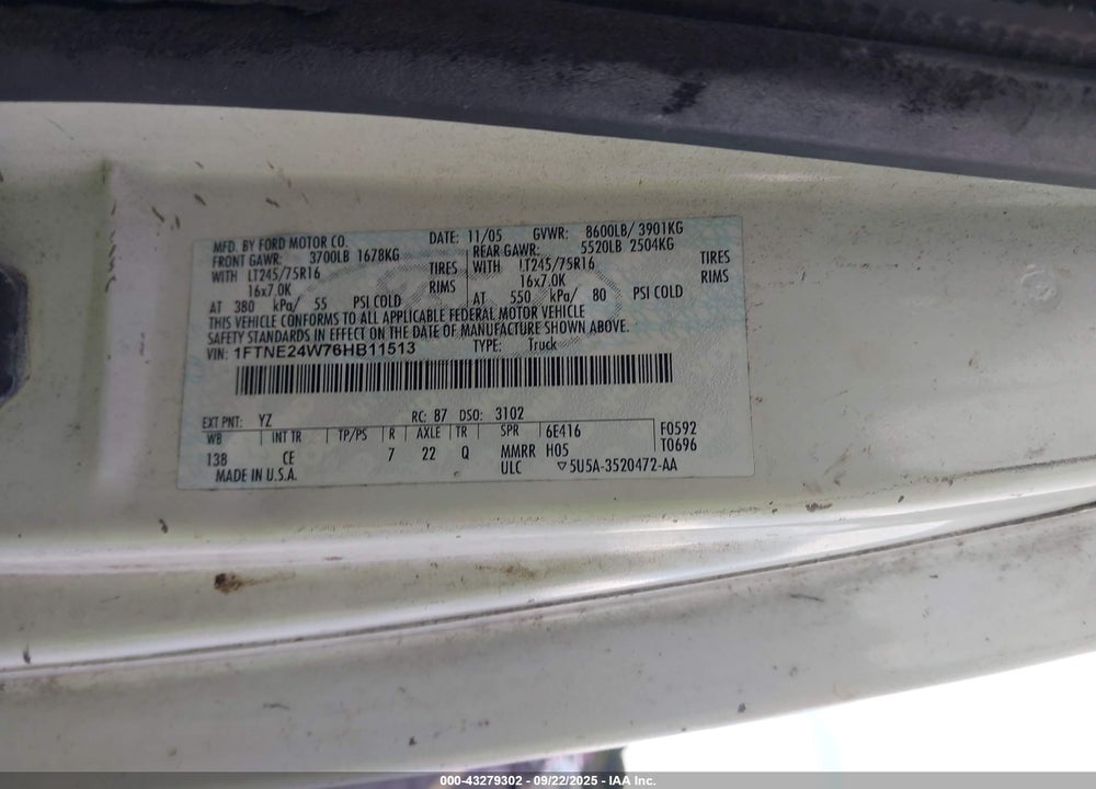 2006 FORD E-250 VIN: 1FTNE24W76HB11513