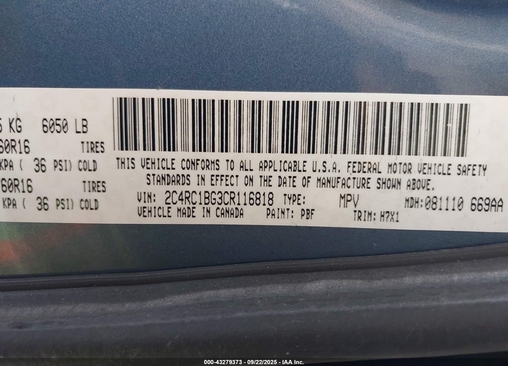 2012 CHRYSLER TOWN & COUNTRY TOURING VIN: 2C4RC1BG3CR116818