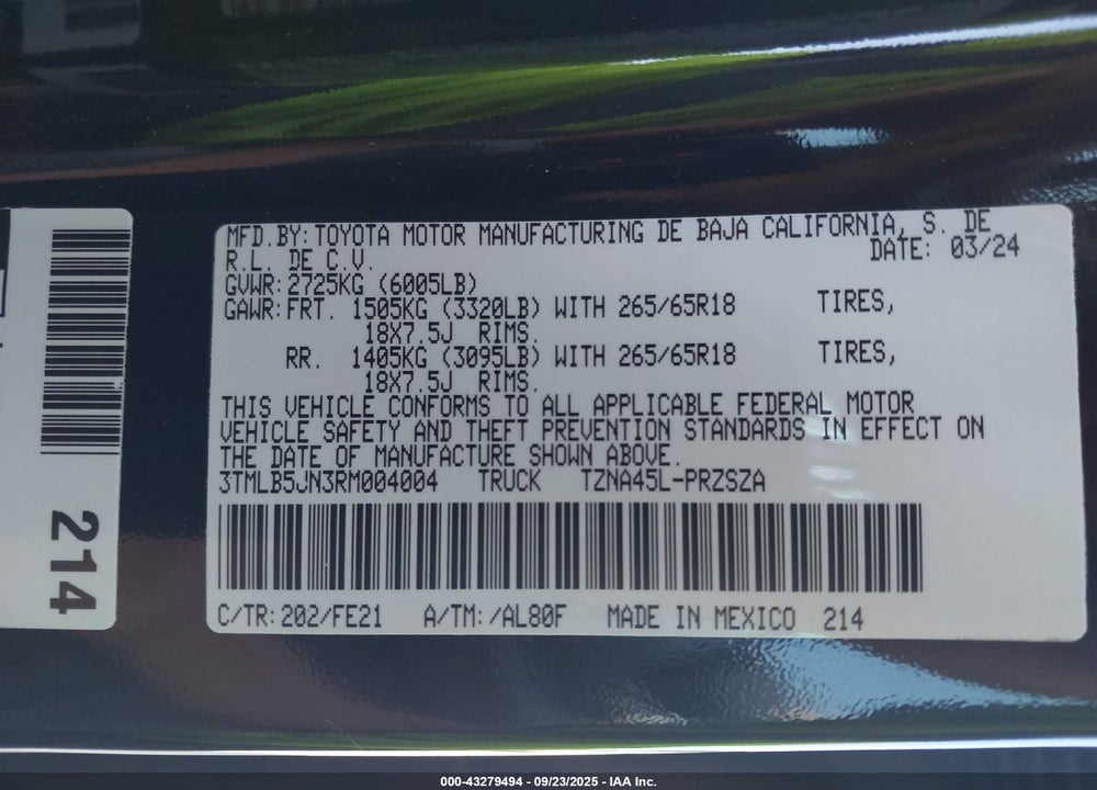 2024 TOYOTA TACOMA VIN: 3TMLB5JN3RM004004