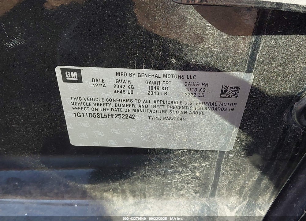 2015 CHEVROLET MALIBU VIN: 1G11D5SL5FF252242