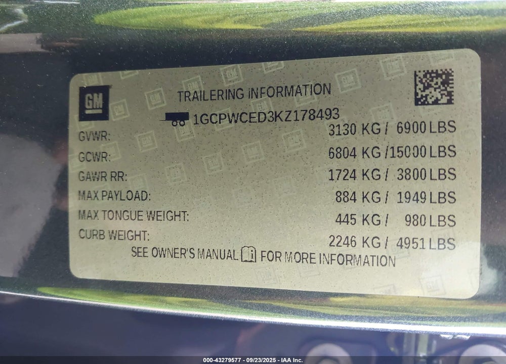 2019 CHEVROLET SILVERADO 1500 LT VIN: 1GCPWCED3KZ178493