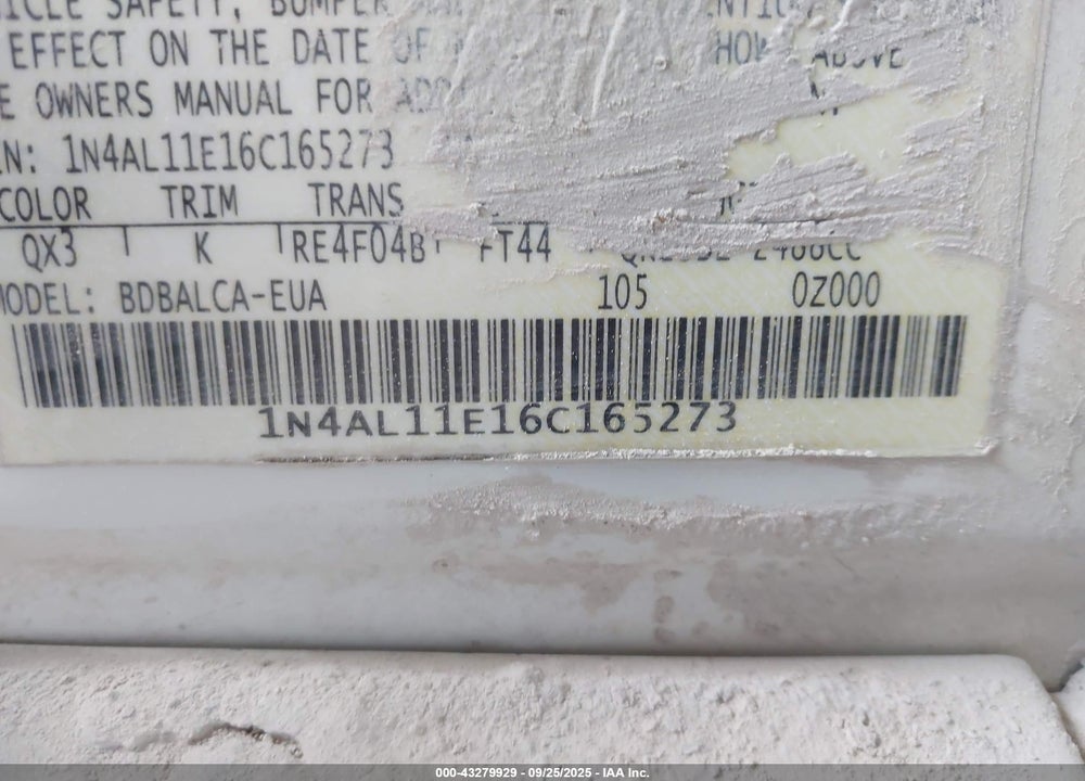 2006 NISSAN ALTIMA 2.5 S VIN: 1N4AL11E16C165273