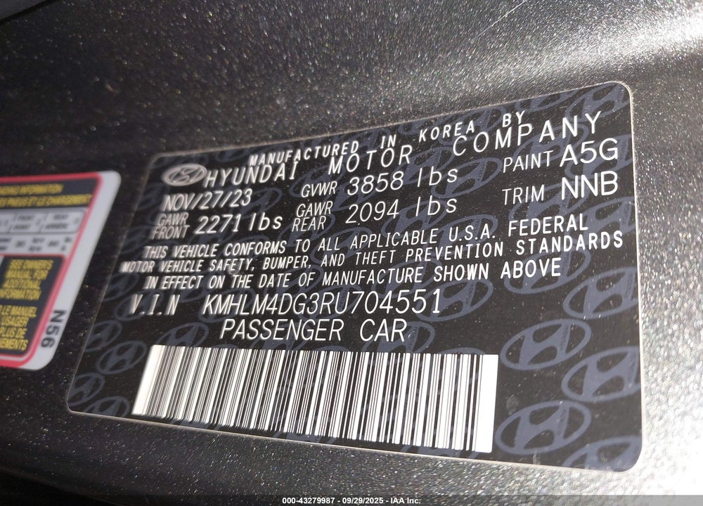 2024 HYUNDAI ELANTRA SEL VIN: KMHLM4DG3RU704551