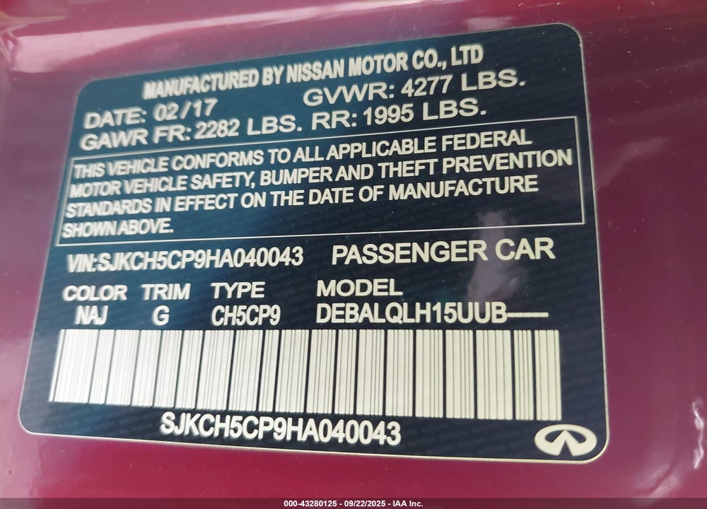 2017 INFINITI QX30 VIN: SJKCH5CP9HA040043