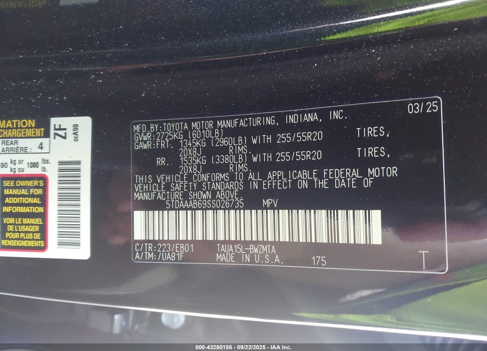 2025 LEXUS TX 350 PREMIUM VIN: 5TDAAAB69SS026735
