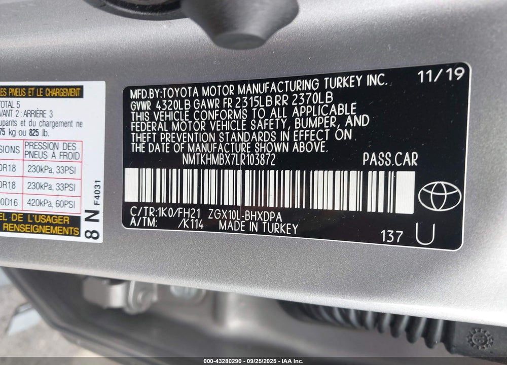 2020 TOYOTA C-HR LE VIN: NMTKHMBX7LR103872