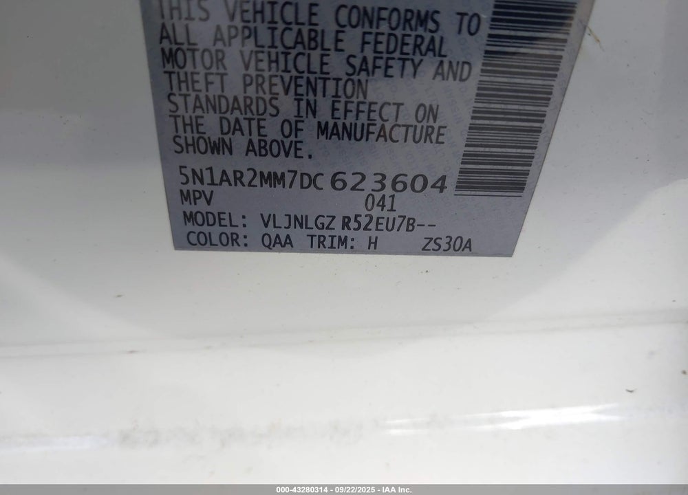 2013 NISSAN PATHFINDER VIN: 5N1AR2MM7DC623604