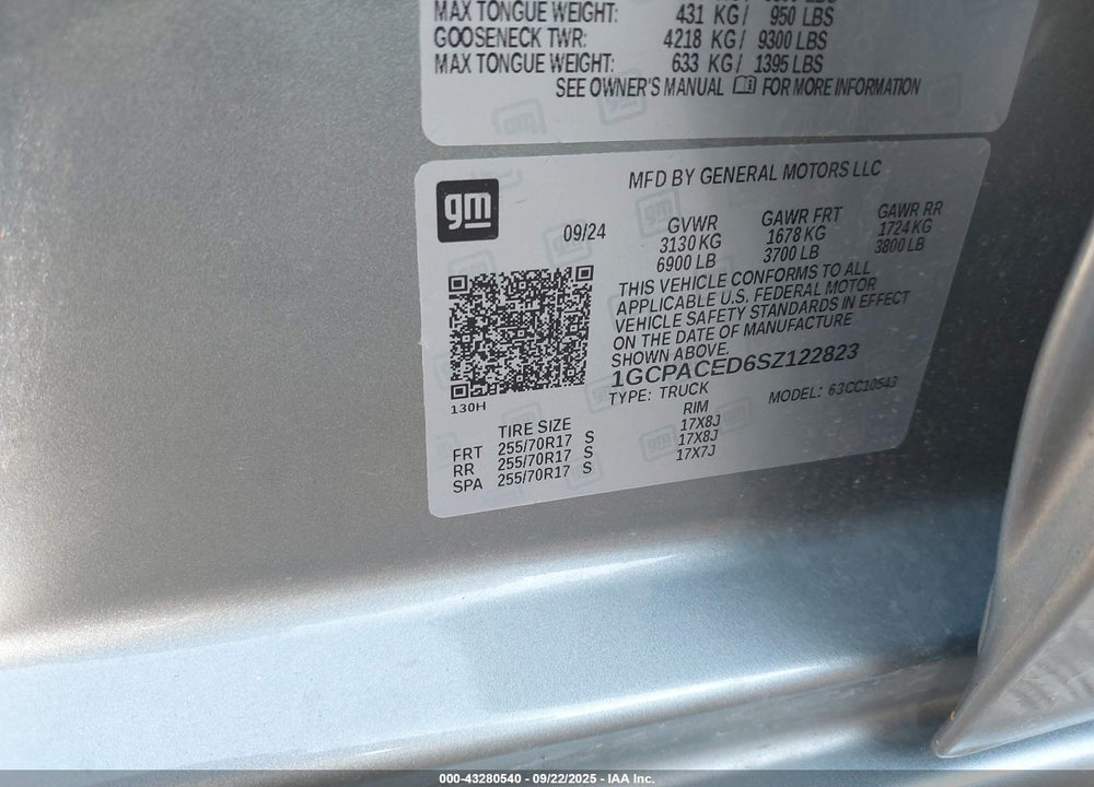 2025 CHEVROLET SILVERADO 1500 VIN: 1GCPACED6SZ122823