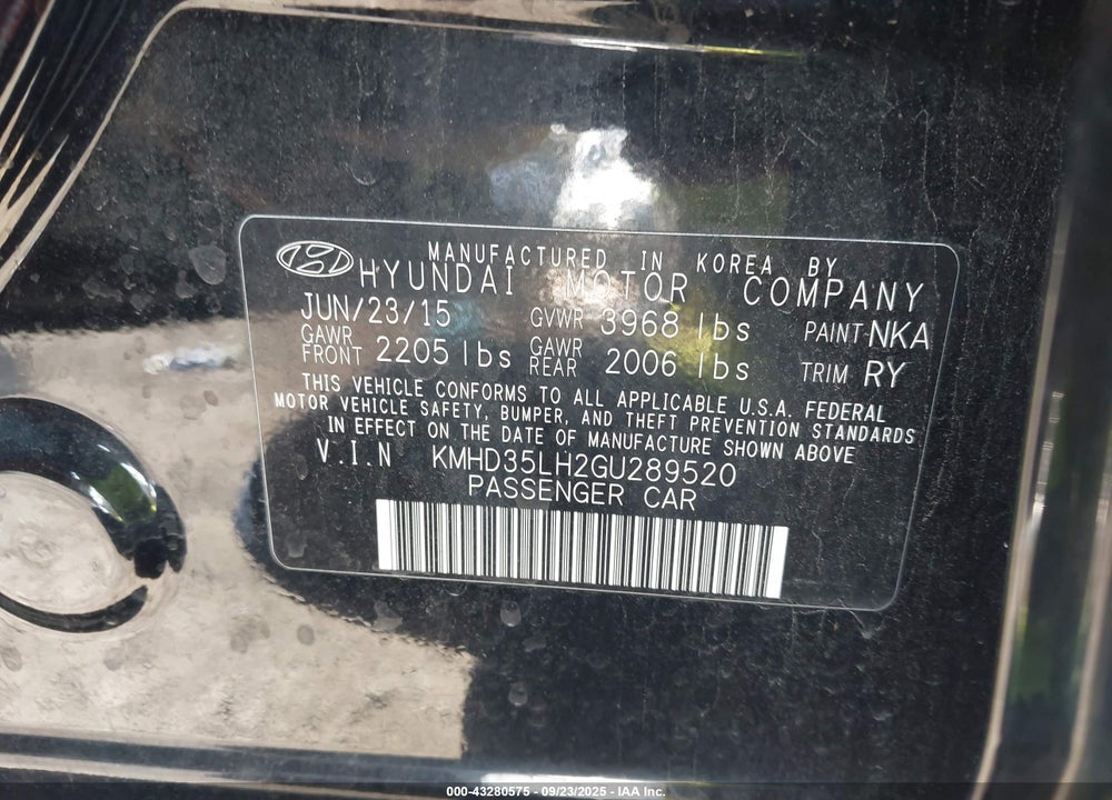 2016 HYUNDAI ELANTRA VIN: KMHD35LH2GU289520