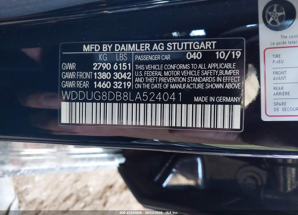 2020 MERCEDES-BENZ S 560 VIN: WDDUG8DB8LA524041