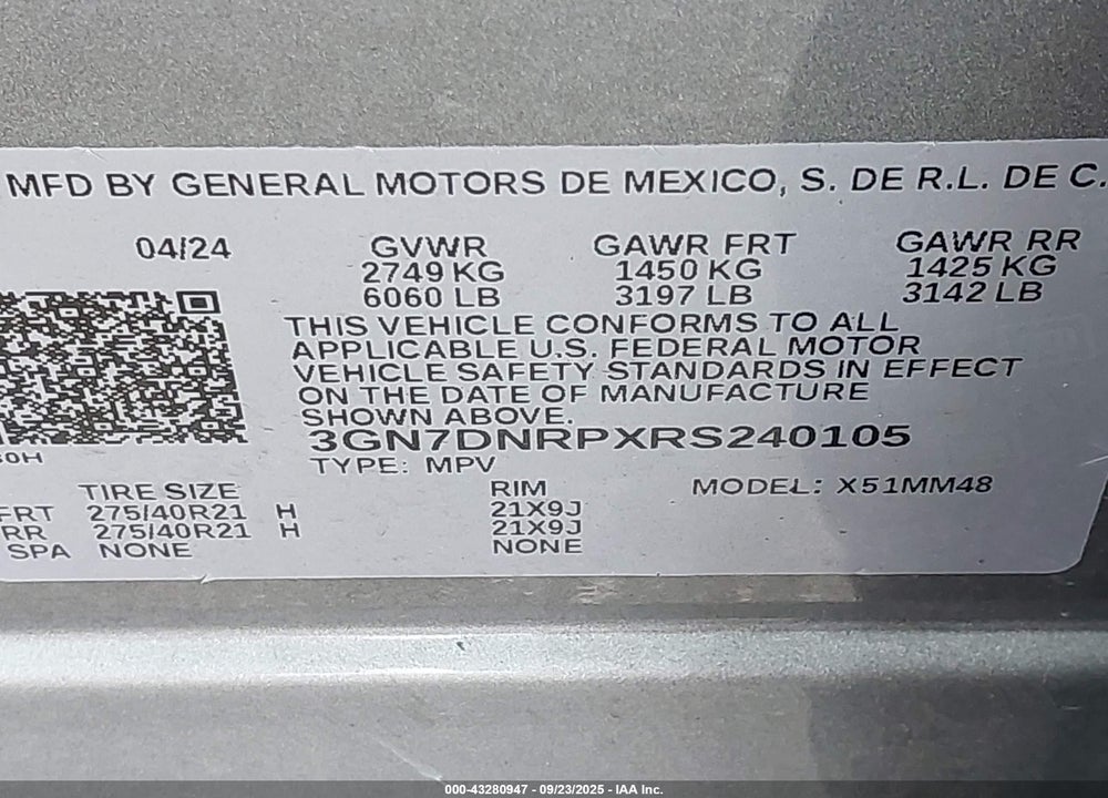 2024 CHEVROLET EQUINOX EV RS VIN: 3GN7DNRPXRS240105