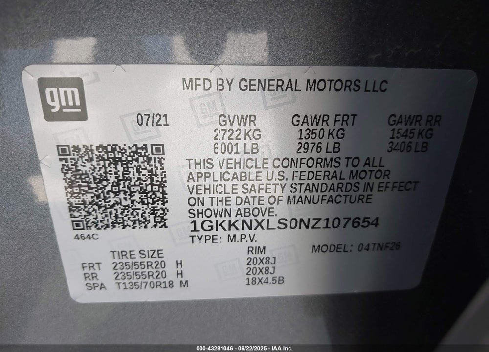2022 GMC ACADIA AWD DENALI VIN: 1GKKNXLS0NZ107654