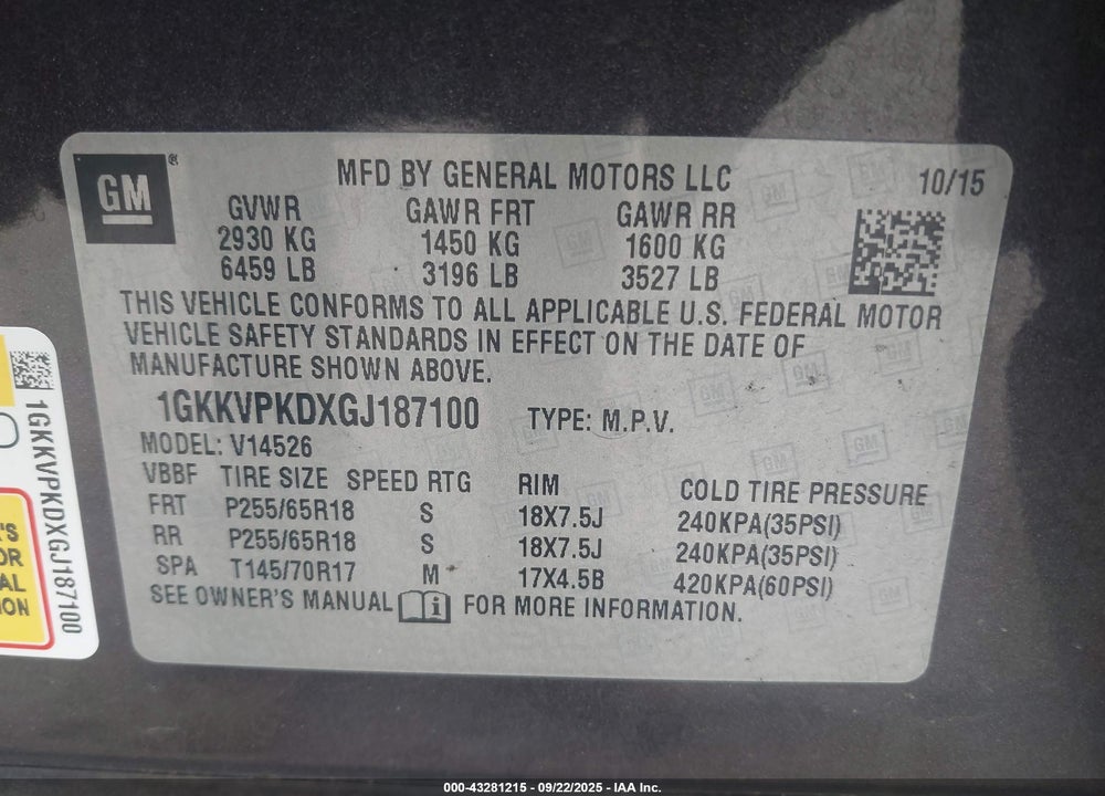 2016 GMC ACADIA VIN: 1GKKVPKDXGJ187100