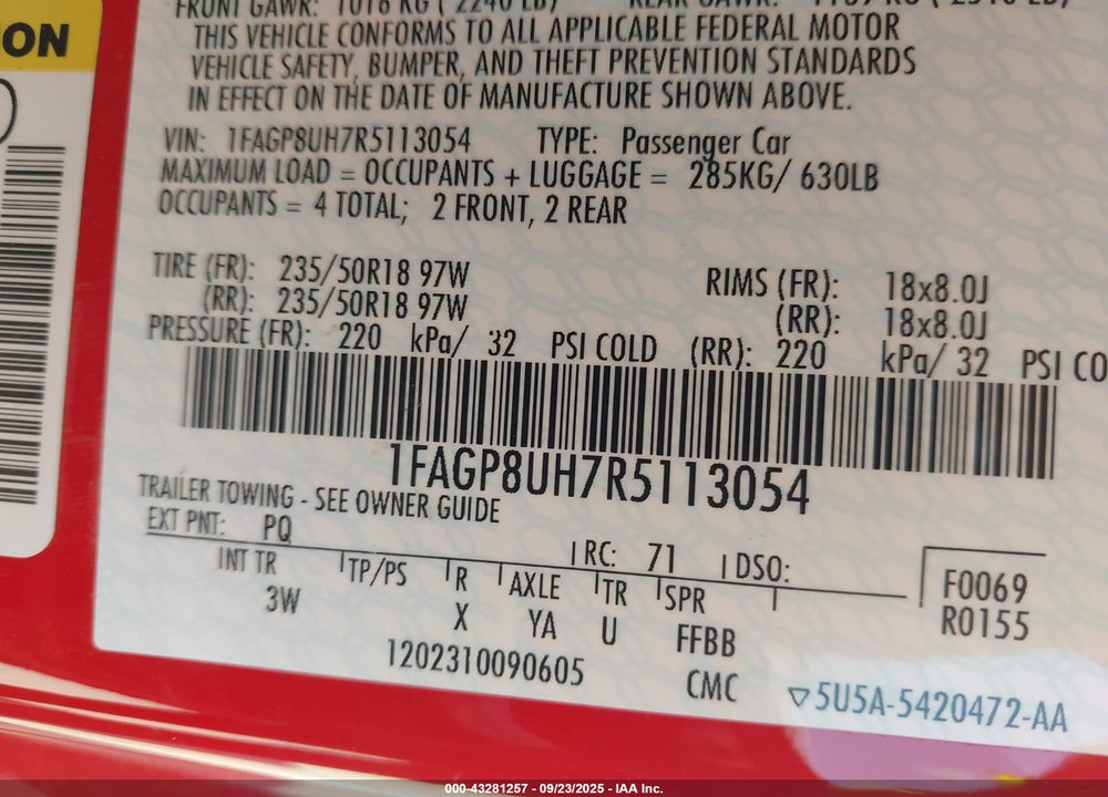 2024 FORD MUSTANG ECOBOOST PREMIUM VIN: 1FAGP8UH7R5113054