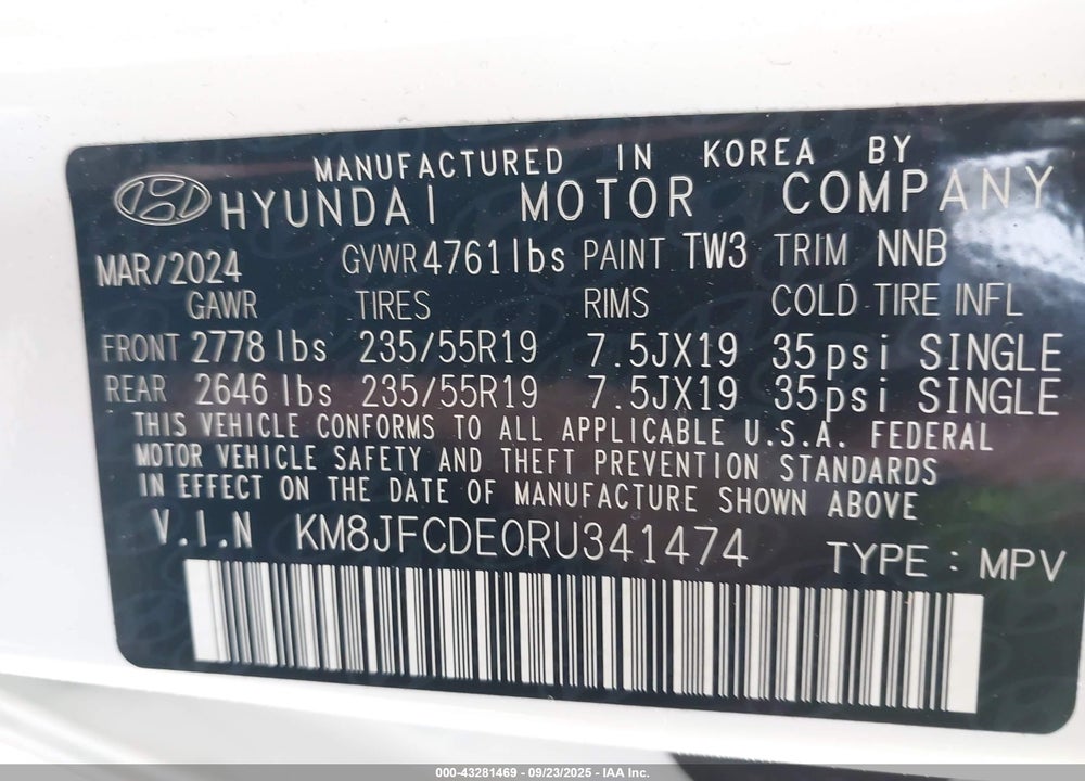 2024 HYUNDAI TUCSON XRT VIN: KM8JFCDE0RU341474