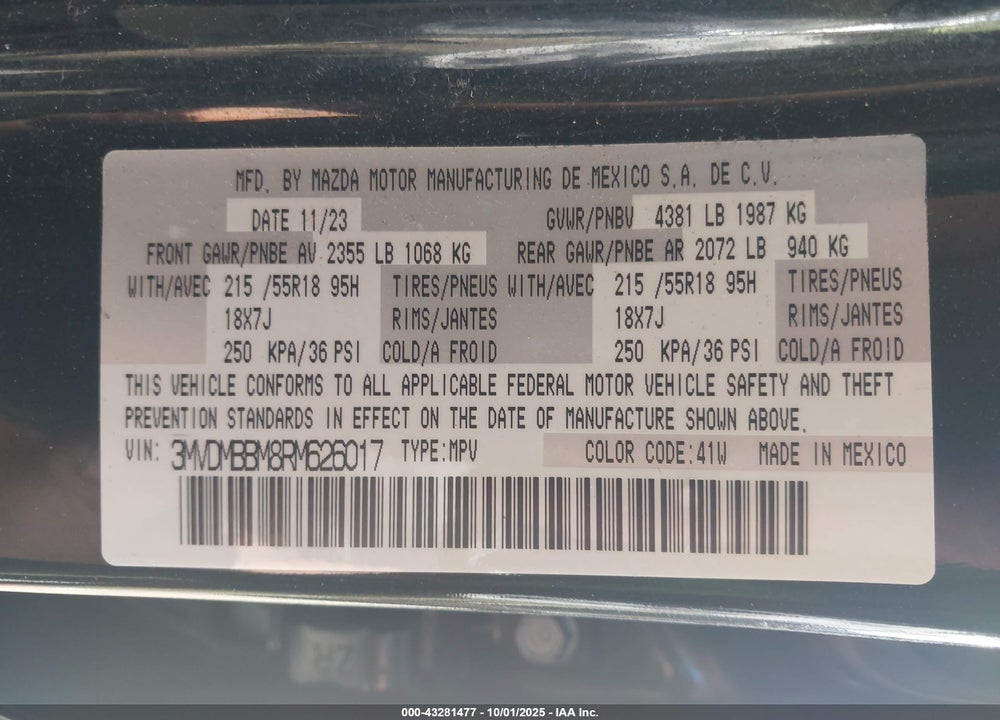 2024 MAZDA CX-30 2.5 S SELECT SPORT VIN: 3MVDMBBM8RM626017