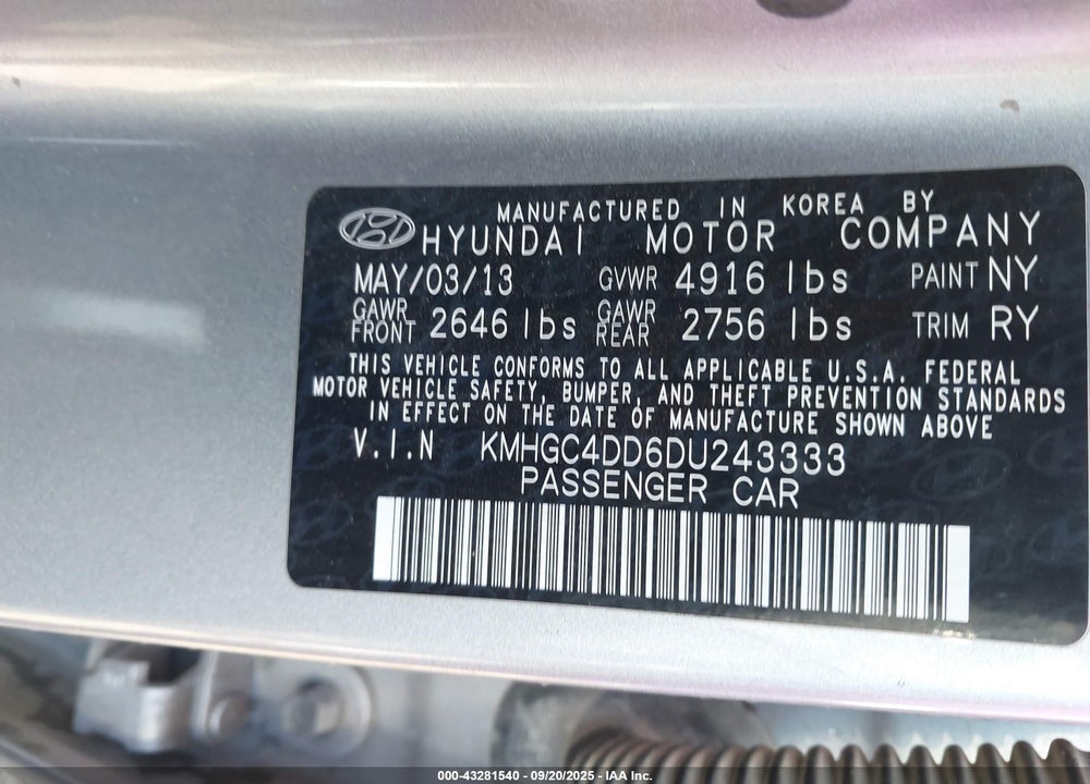 2013 HYUNDAI GENESIS 3.8 VIN: KMHGC4DD6DU243333