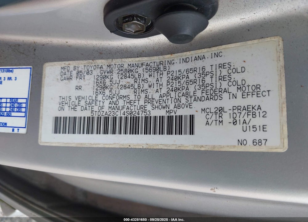 2004 TOYOTA SIENNA LE VIN: 5TDZA23C14S024753