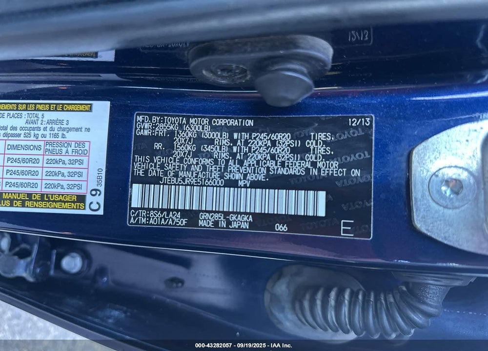 2014 TOYOTA 4RUNNER VIN: JTEBU5JR9E5166000