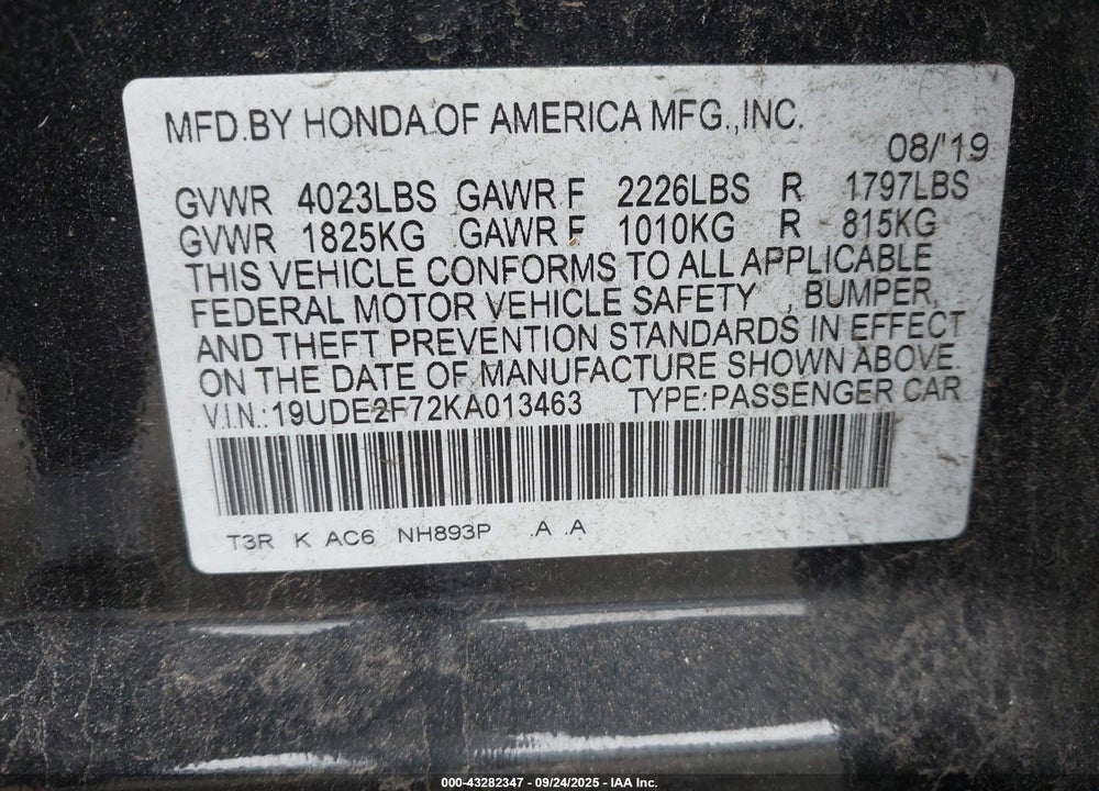 2019 ACURA ILX VIN: 19UDE2F72KA013463
