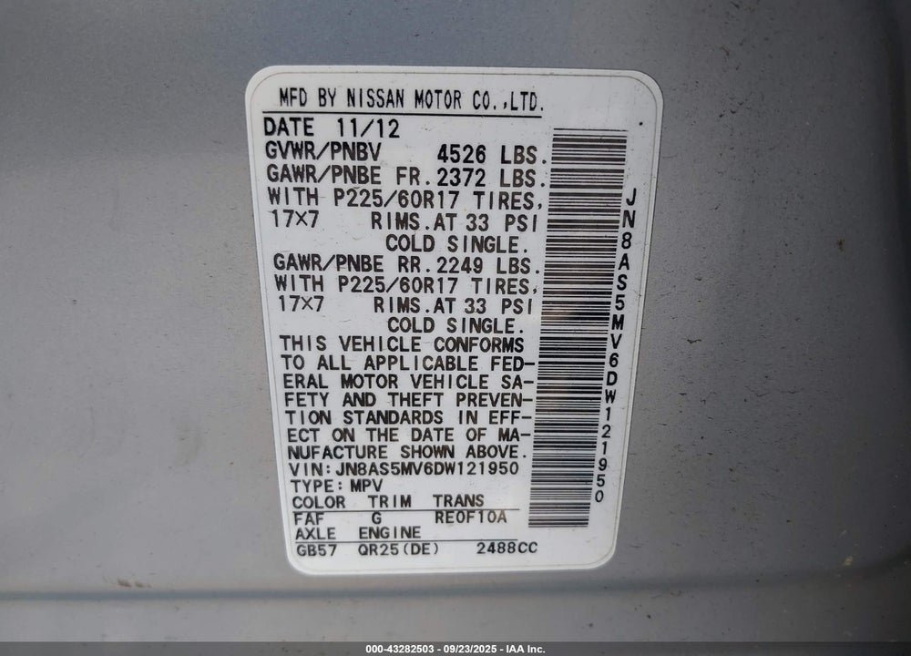 2013 NISSAN ROGUE VIN: JN8AS5MV6DW121950