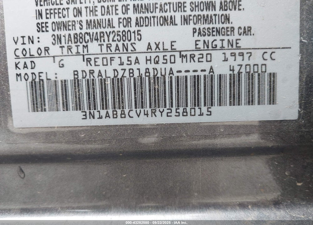 2024 NISSAN SENTRA VIN: 3N1AB8CV4RY258015