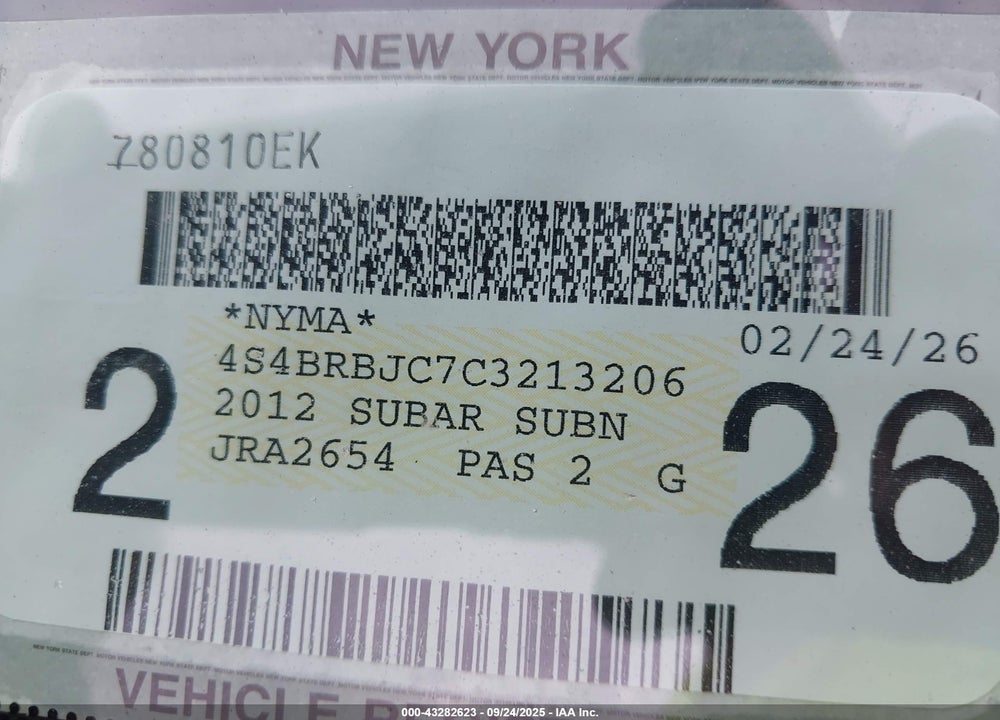 2012 SUBARU OUTBACK VIN: 4S4BRBJC7C3213206