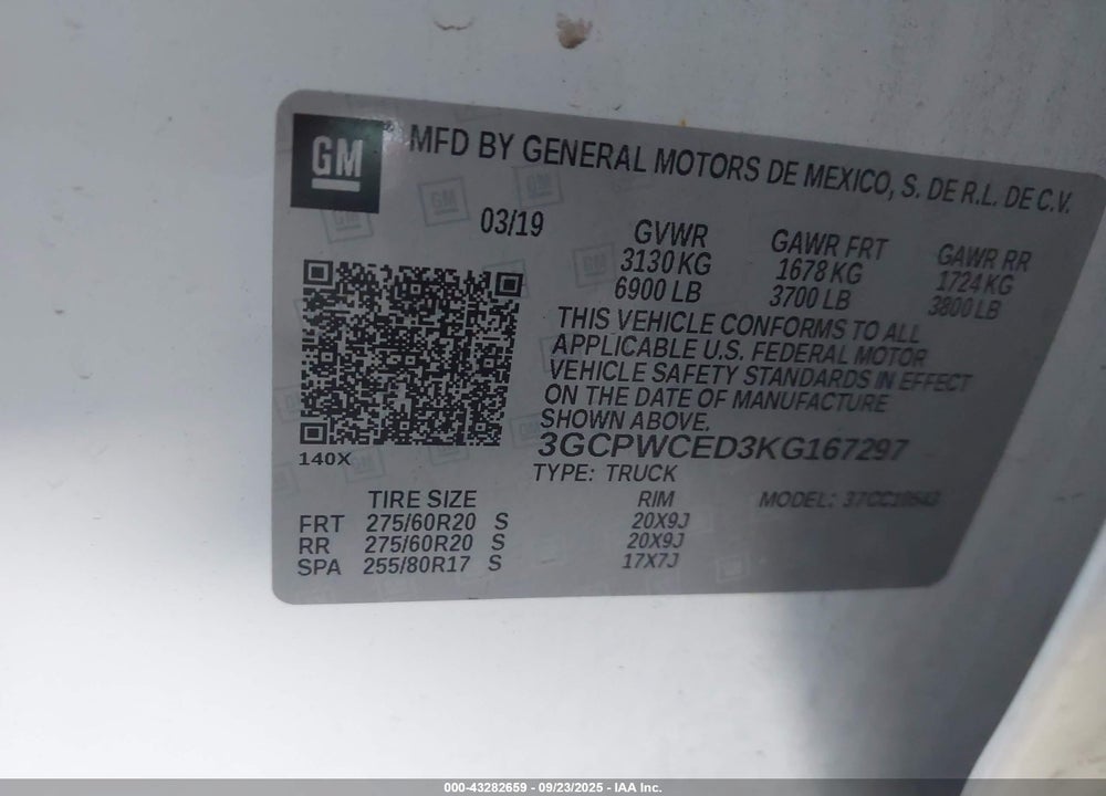2019 CHEVROLET SILVERADO 1500 LT VIN: 3GCPWCED3KG167297