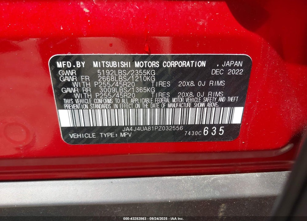2023 MITSUBISHI OUTLANDER VIN: JA4J4UA81PZ032556