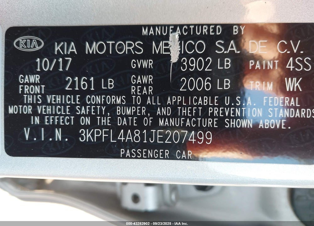 2018 KIA FORTE VIN: 3KPFL4A81JE207499