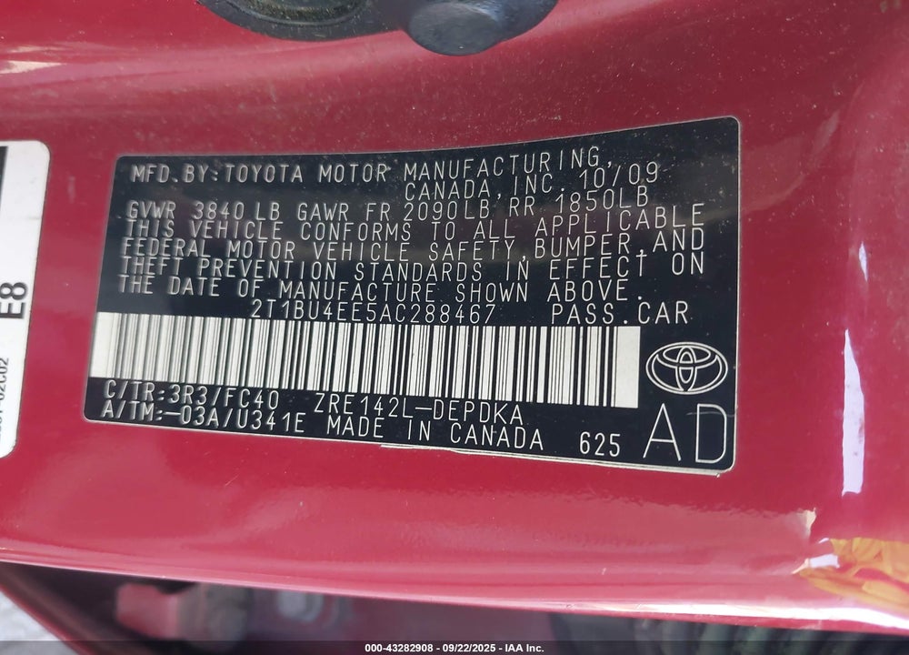 2010 TOYOTA COROLLA LE VIN: 2T1BU4EE5AC288467