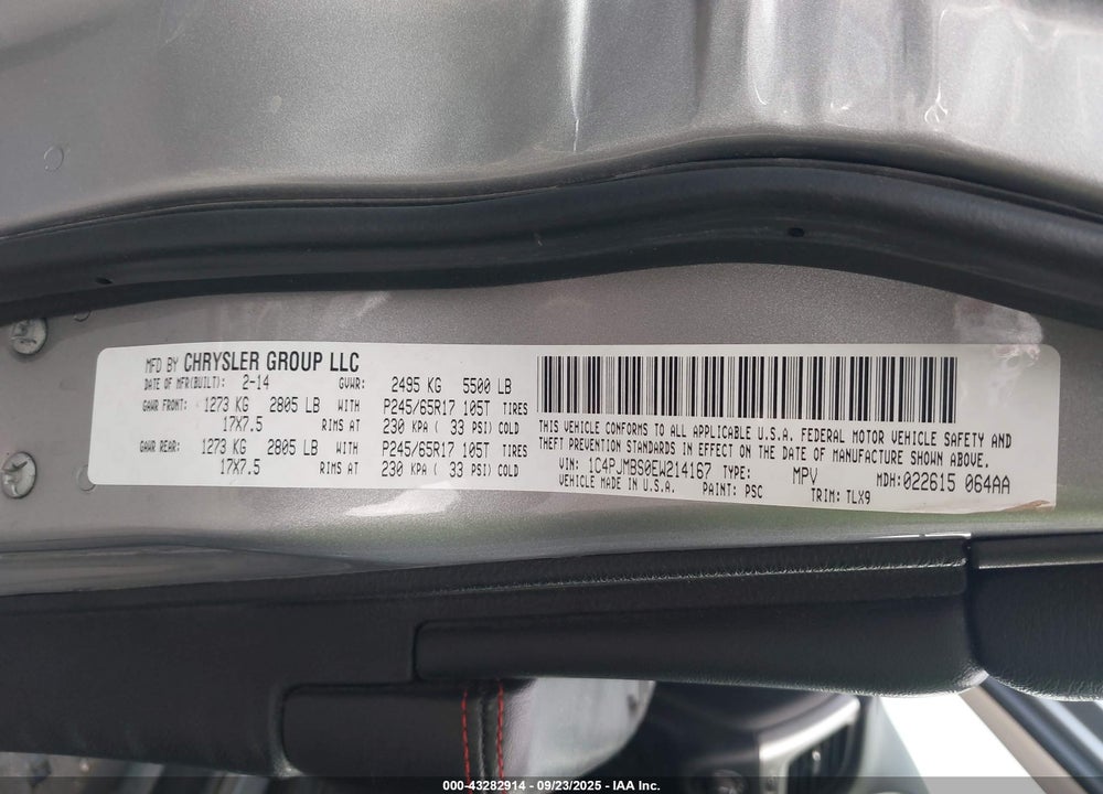 2014 JEEP CHEROKEE VIN: 1C4PJMBS0EW214167