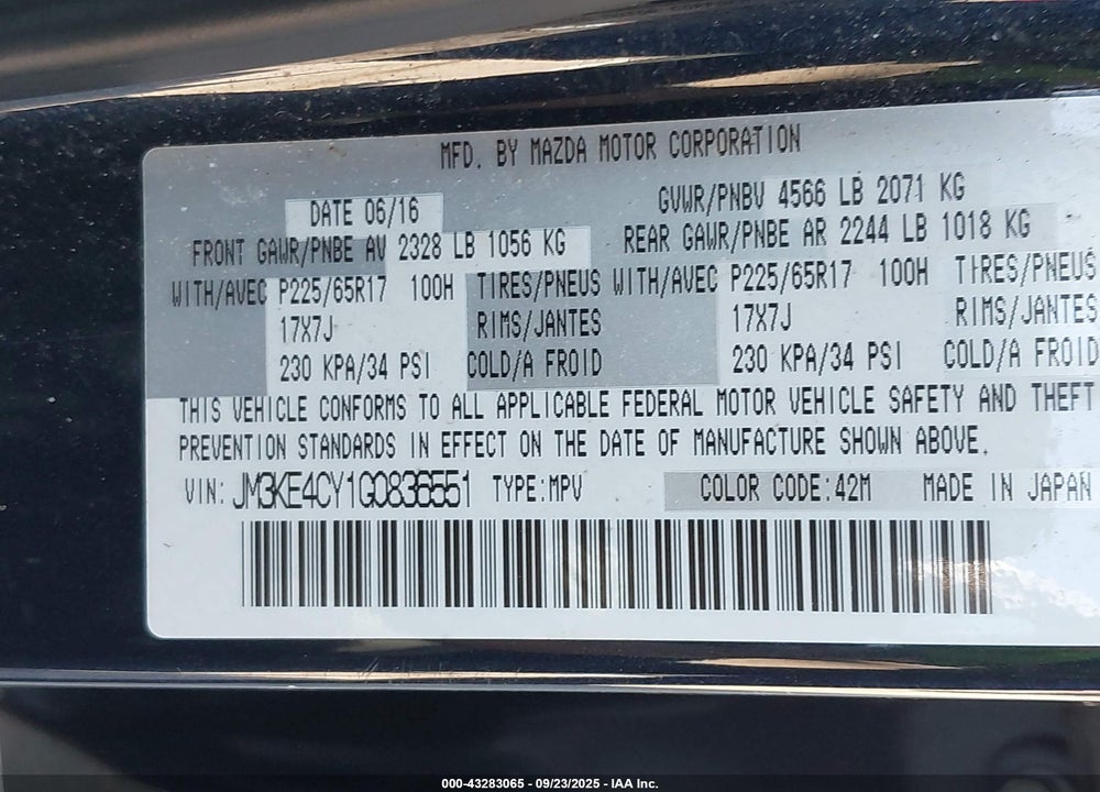 2016 MAZDA CX-5 VIN: JM3KE4CY1G0836551