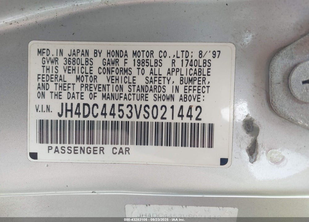 1997 ACURA INTEGRA LS VIN: JH4DC4453VS021442