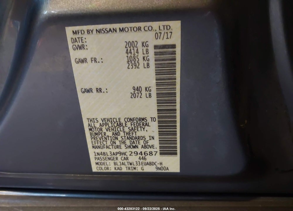 2017 NISSAN ALTIMA 3.5 SL VIN: 1N4BL3AP9HC294687
