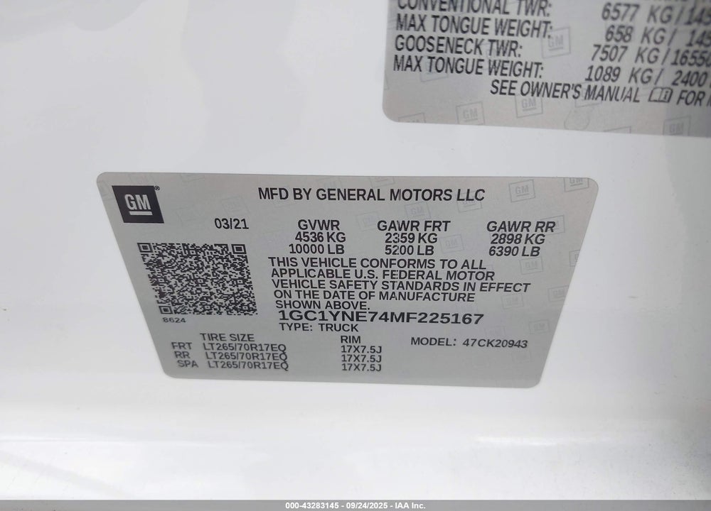 2021 CHEVROLET SILVERADO 2500HD 4WD LONG BED LT VIN: 1GC1YNE74MF225167