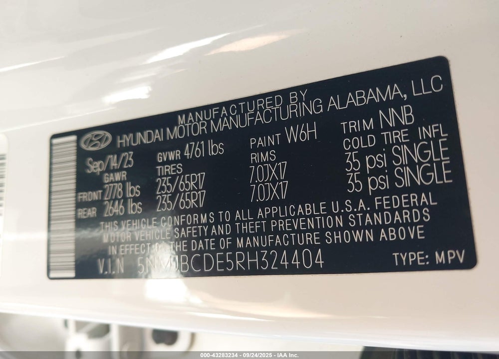 2024 HYUNDAI TUCSON VIN: 5NMJBCDE5RH324404