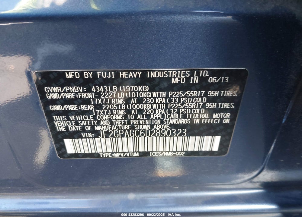 2013 SUBARU XV CROSSTREK 2.0I LIMITED VIN: JF2GPAGC6D2890323
